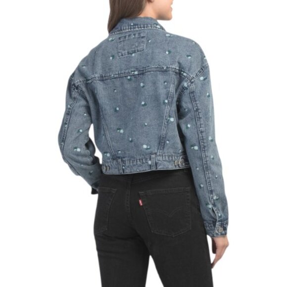 26 INTERNATIONAL Trucker Denim Jacket With Embroidered Daisies - Picture 2 of 3